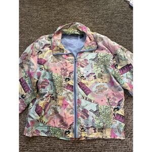 Vtg 80s Mureli 100% silk Lining travel map bomber jacket womens S full zip